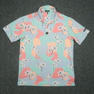 Bad Birdie Shirt Mens Large Blue Green Abstract Palm Tree Performance Polo